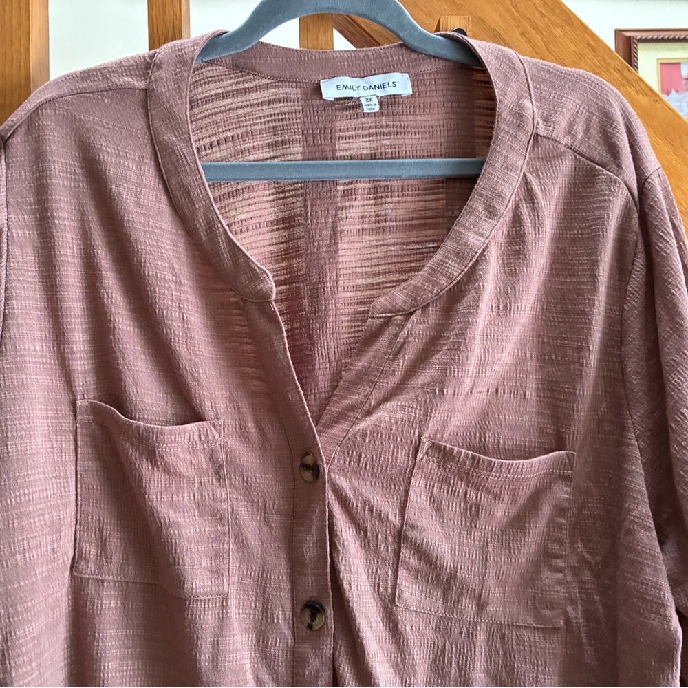 Emily Daniels Brown Button-Up Blouse 2x